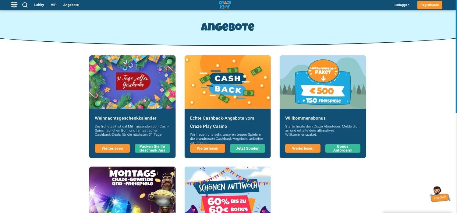Crazeplay Casino Aktionen