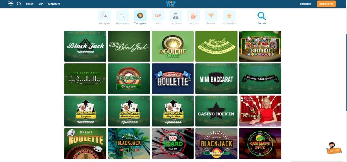 Crazeplay Casino Tischspiele