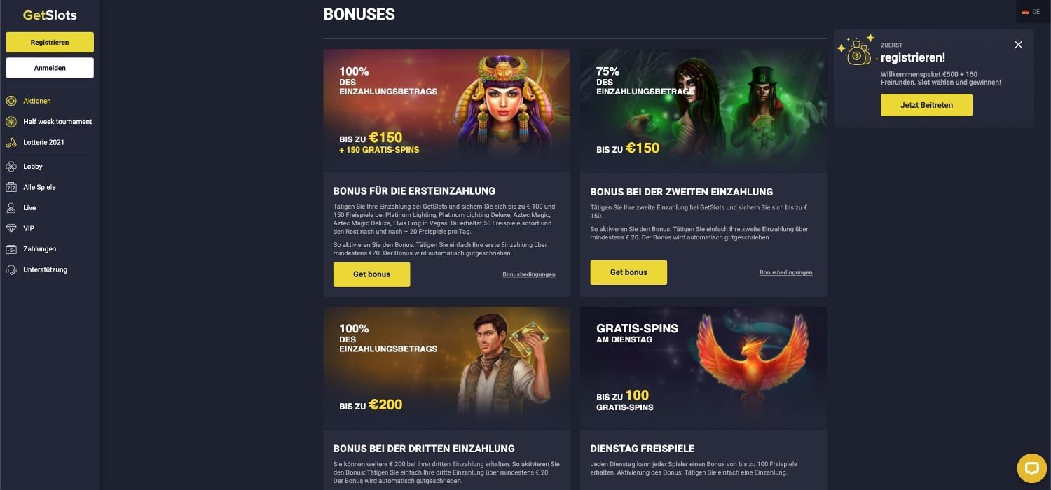 GetSlots Casino Aktionen