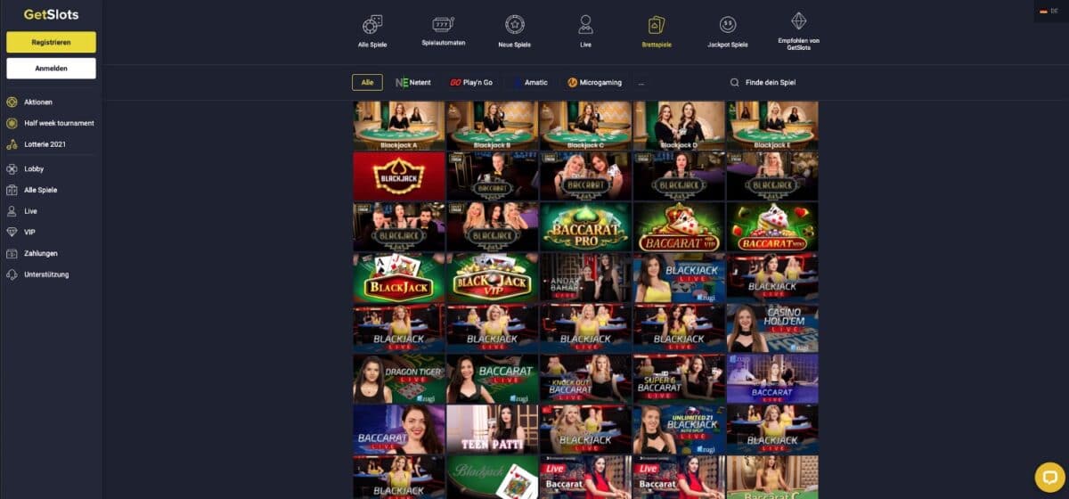 GetSlots Casino Tischspiele