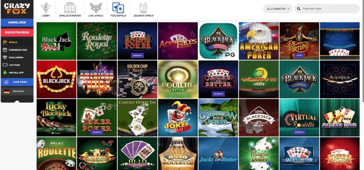 Crazy Fox Casino Tischspiele