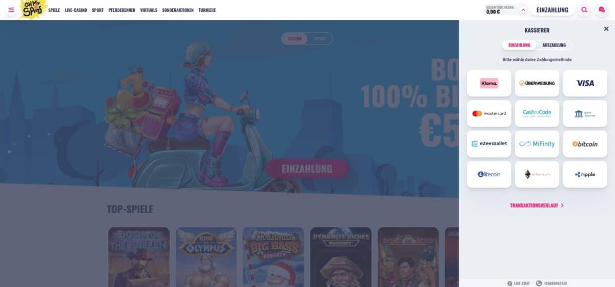 OhMySpins Casino Zahlungen