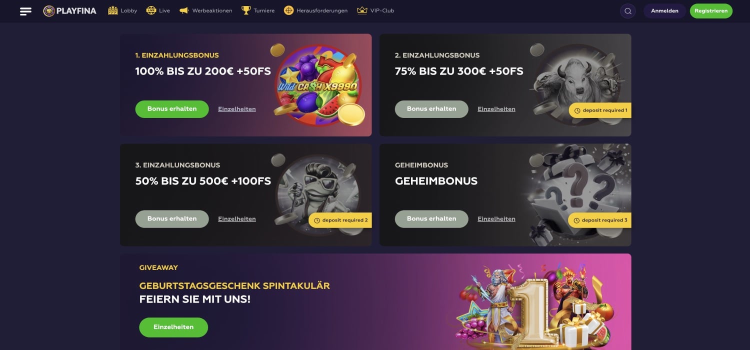 Playfina Casino Aktionen