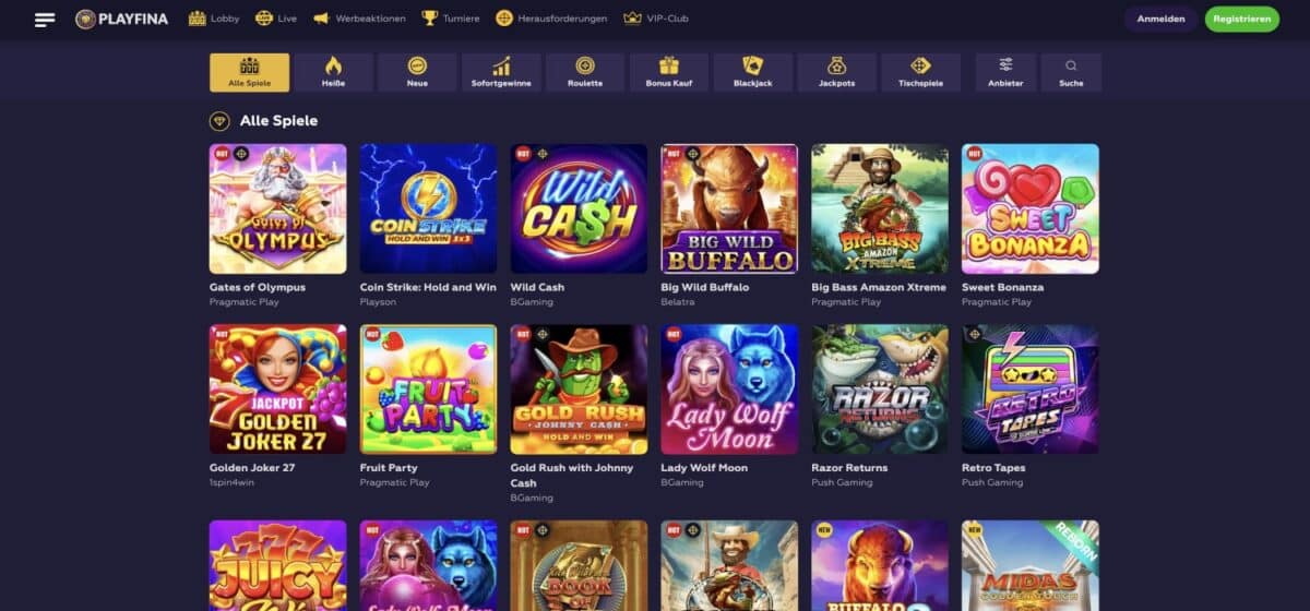 Playfina Casino Alle Spiele