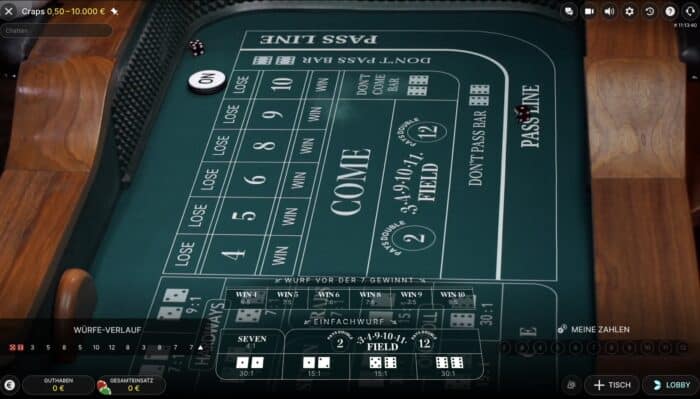 Craps Live Evolution Gaming