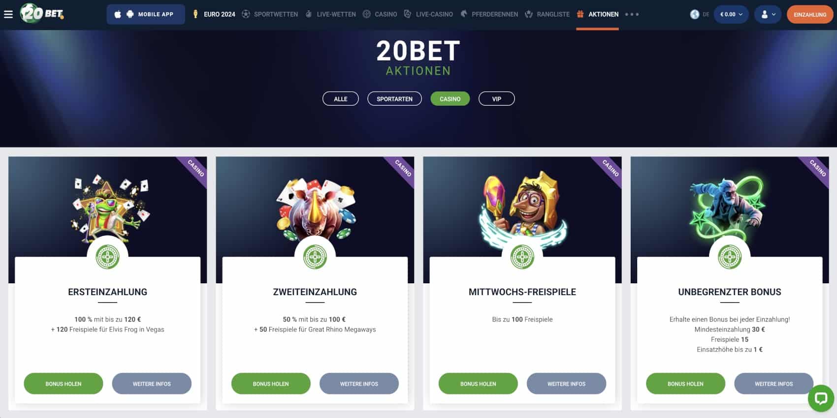 20Bet Casino Aktionen