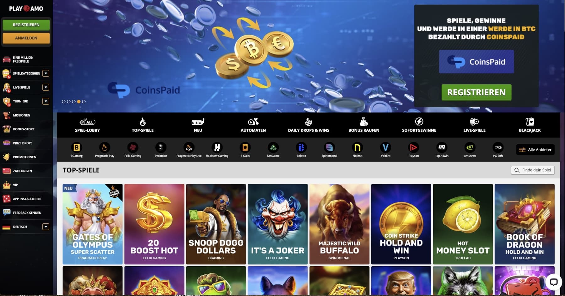 Playamo Casino Home
