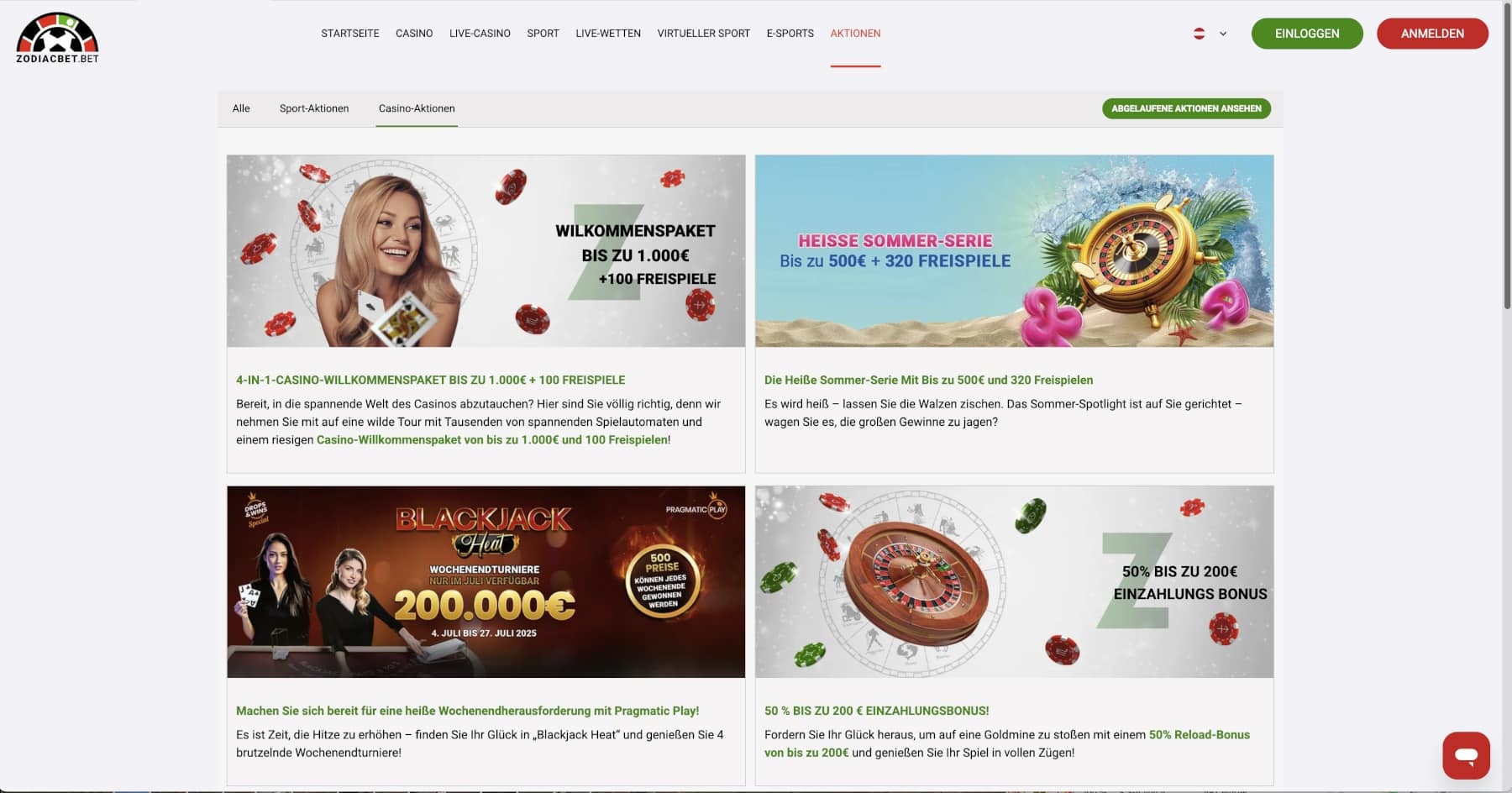 ZodiacBet Casino Aktionen