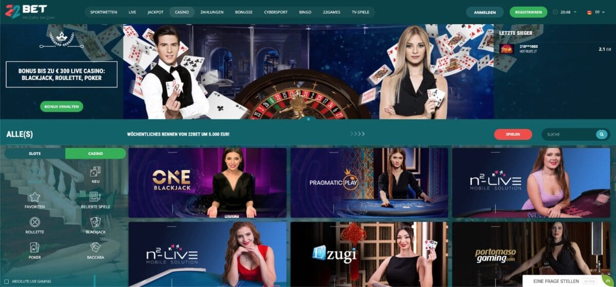 22Bet Live-Casino