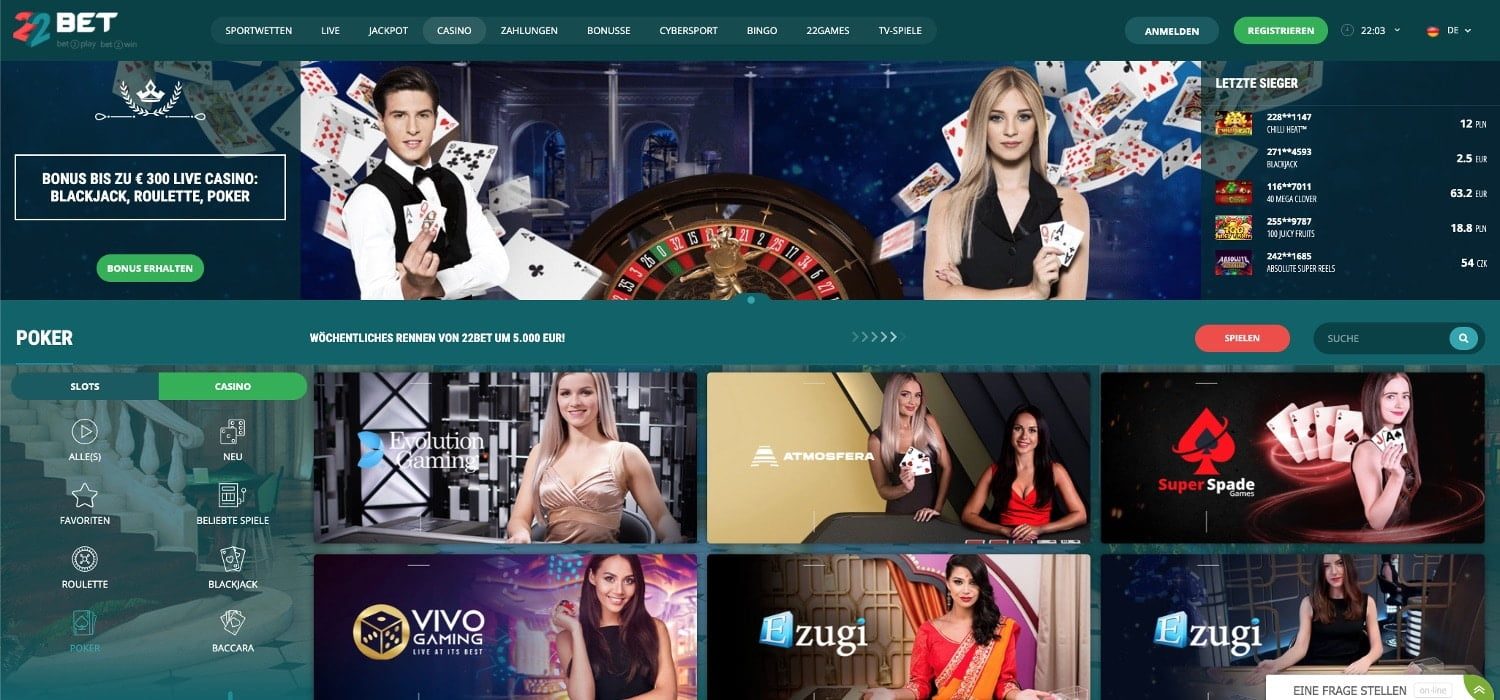 22Bet Casino Poker